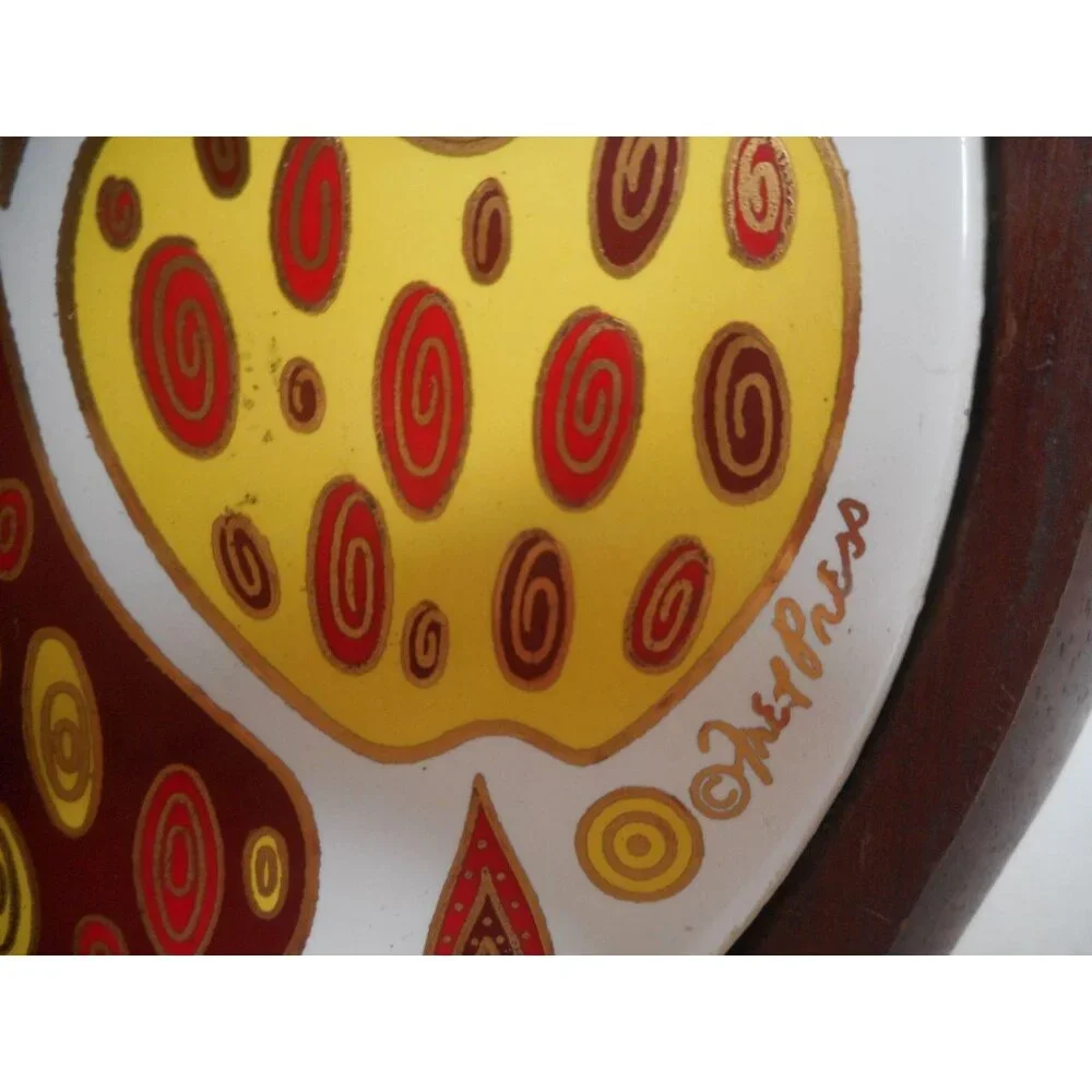 Fred Press Mid Century Modern Wood & Tile Trivet Fruit Design hand carved - Picture 2 of 5